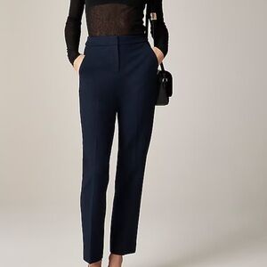 J Crew Kate high rise straight-leg pant in four-season stretch in navy blue